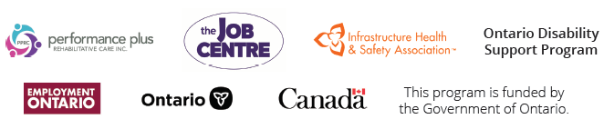 Logos of Conference Partners: Performance Plus Rehabilitative Care Inc., The Job Centre, Infrastructure Health and Safety, Ontario Disability Support Program, Employment Ontario, Government of Ontario, and Government of Canada.