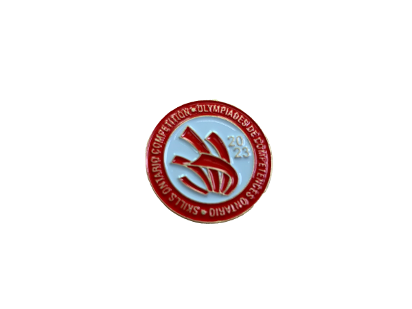 Red and white design for the 2023 Skills Ontario Competition pin.