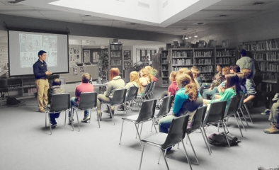 At a school presentation.