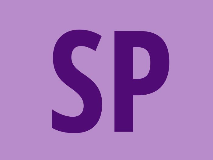 A purple photo of the initials, 'S' and, 'P.'